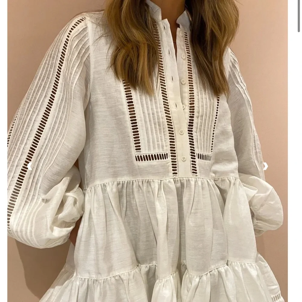 Shona Joy Joia Linen Blend Mini Dress Ivory NWT US 4 - Picture 4 of 9